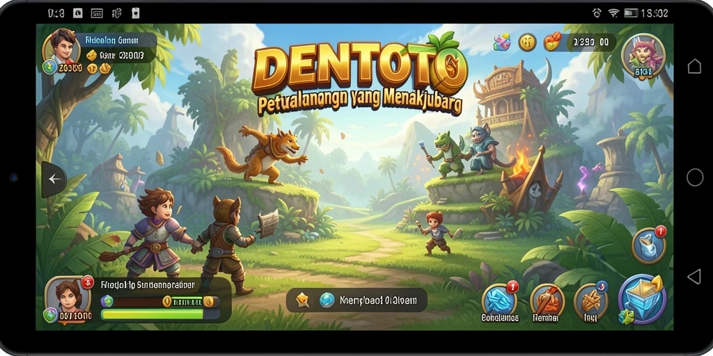 Tampilan screenshot DENTOTO menunjukkan karakter menjelajahi hutan yang rimbun dan misterius.