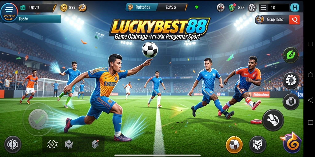 Screenshot permainan LUCKYBEST88 menampilkan aksi seru di lapangan olahraga.