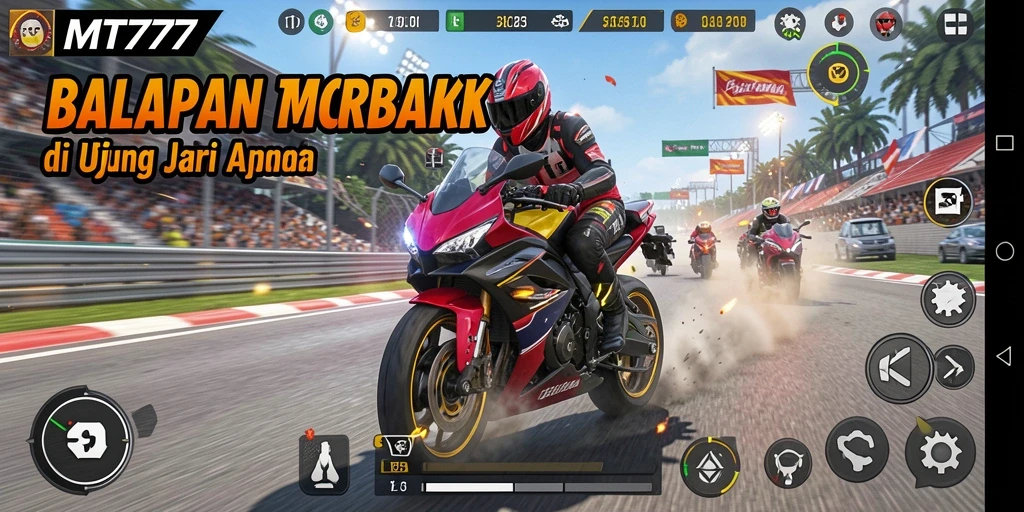 Screenshot utama MT777 menunjukkan aksi balapan motor yang mendebarkan.