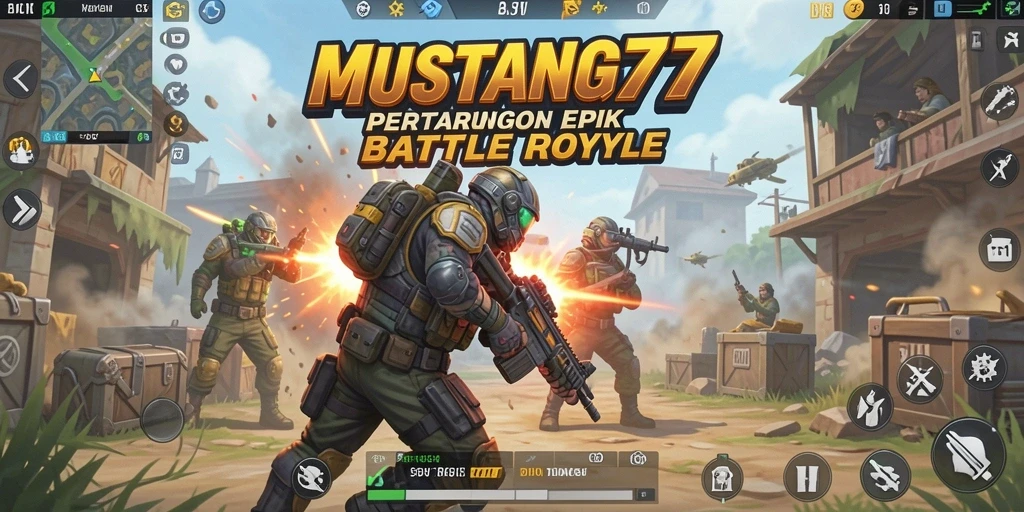 Screenshot menunjukkan aksi pertempuran mendebarkan di MUSTANG77.