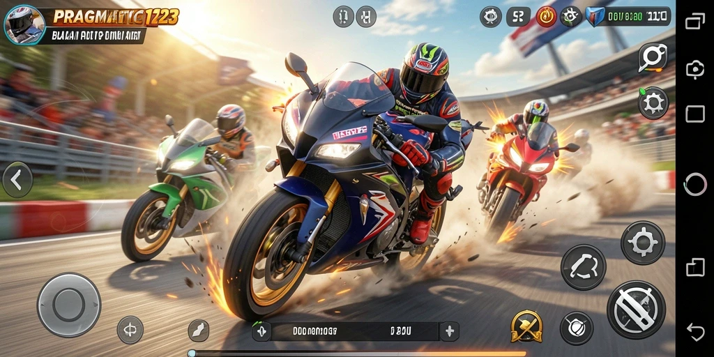 Screenshot PRAGMATIC123 menampilkan aksi balapan motor yang mendebarkan dan grafis yang menawan.